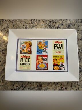 2005 Kellogg's White Ceramic Serving Platter with Vintage Cereal Artwork
